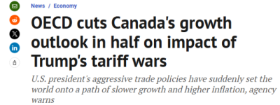 特朗普“关税战”引爆全球经济危机!加拿大经济增长“腰斩”陷滞胀！