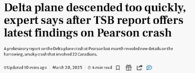 多伦多机场Delta航班坠机事故初步报告：着陆时降速过快