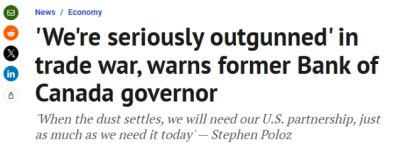 加拿大前央行行长警告:我们在贸易战中”严重劣势”,火力远不如美国