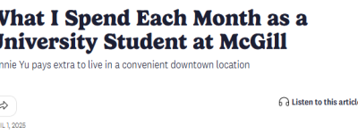 加拿大19岁华人学生分享一个月生活费$1737：房租吃掉60%