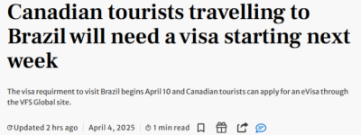 免签政策终止！4月10日起，加拿大游客前往这国恢复办签证