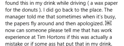 恶心!加拿大Tim Hortons冷饮里拎出一大片”异物”!店员说辞更离谱!