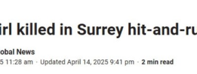 疑酒驾肇事逃逸，加拿大6岁亚裔女孩不幸身亡！社区悲痛！