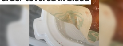 “要疯了”!加拿大妹子买炸鸡吃出”血手指印”:外卖袋、餐盒沾着人血