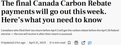 加拿大最后一笔碳税退税明天发放：四口之家最高$456