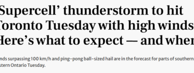 30℃高温+罕见强雷暴明天突袭GTA!100km强风/冰雹/龙卷风在路上!