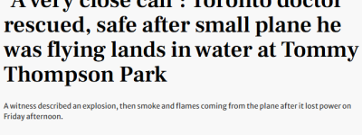 多伦多飞机爆炸坠湖！冒出大量浓烟、火焰！49岁医生死里逃生