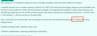 求救！安省租客搬走后收到房东$1.2万天价账单！网友支招！