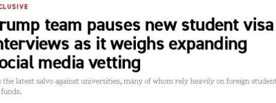 突发！特朗普政府暂停学签面试，所有留学生将被查社交账号