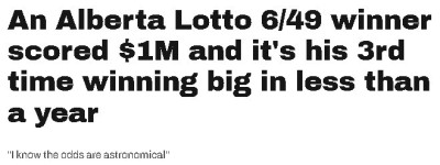加拿大男子”好运爆棚”！一年连中三次彩票大奖！