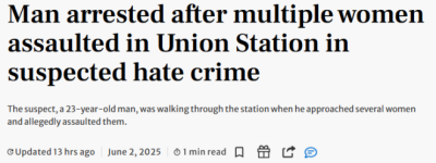 多伦多地铁站23岁男子随机狂袭多名女性！疑似仇恨犯罪