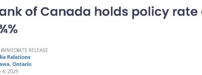 加拿大央行宣布利率2.75%不变！警告：通胀仍高，关税风险难测