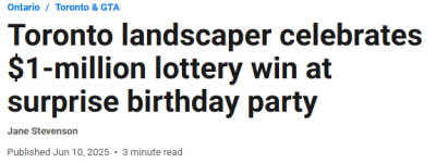 多伦多华人园艺师傅生日当天中7位数大奖！回家还有惊喜