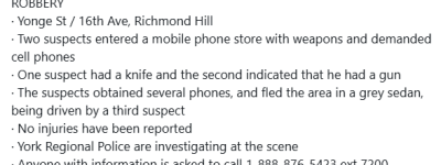 大多伦多Hillcrest Mall手机店遭洗劫! 6台警车姗姗来迟!