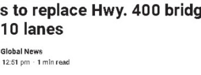 安省400高速将拓宽成10车道 新换高架桥花4年1.2亿元