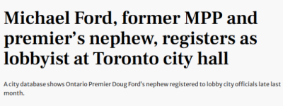 福特的外甥又来搞事情! 已经注册成为多伦多市政府的说客!