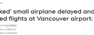 机场大乱! 加拿大一架小型客机疑遭劫持! 5辆警车拦截飞机!