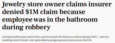 多伦多老板崩溃：$130万珠宝40秒被洗劫一空，保险拒赔