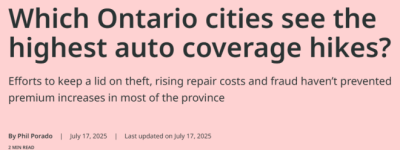 安省车险涨幅出炉! 这6个城市涨最狠! 万锦、列治文山意外大降