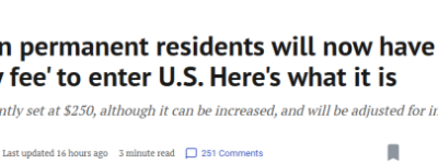 加拿大300万永久居民难受了: 未来入境美国得先给$250″美丽费”!