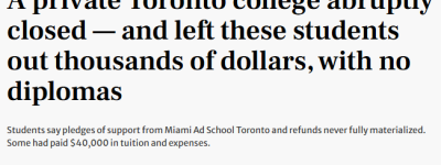 多伦多”名校”突然关闭: 文凭实习全没了, 学生$4万学费血亏