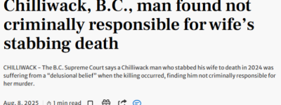 加拿大70岁男子割喉杀妻被判不负刑责! 案发前儿子2次报警无果