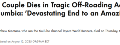 加拿大20万粉丝网红情侣旅途中翻车双双丧命! 全网心碎