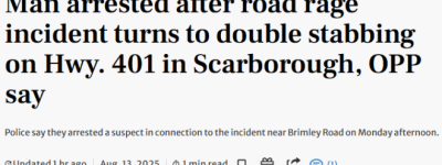 士嘉堡华人区Hwy401路怒血案：44岁奔驰男发疯连捅两人