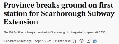 士嘉堡地铁延伸线破土动工！2030年通车 成本翻至102亿