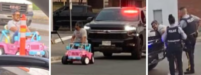 惨! 加拿大男子开儿童玩具车上马路”兜风”! 遭警察逮捕: 酒驾实锤