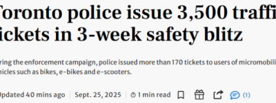 多伦多警方突击执法狂开3500张交通罚单! 专盯这些区域和车辆