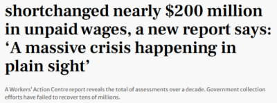 “偷薪”成常态! 安省工人被拖欠近$2亿工资, 政府束手无策