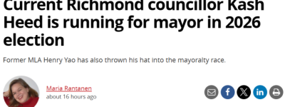 列治文20年来首换市长！马保定退场，华裔前省议员出战！