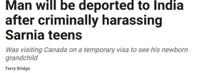 印度男子来加探亲，竟闯入高中骚扰陌生女生！被永久驱逐出境！