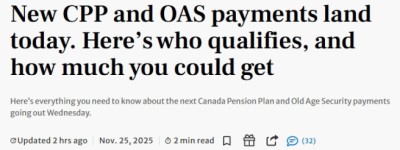 退休人士注意：加拿大养老金今入账，领取资格与金额一文查清