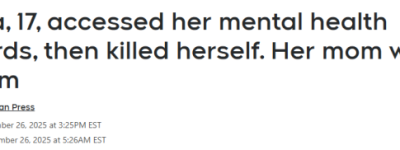 加拿大17岁女孩查看心理健康记录后, 失去希望, 当天自杀!