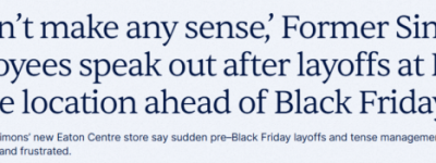 惊! 多伦多Eaton新开百货商店曝出”黑五大裁员”! 经理极其粗鲁!