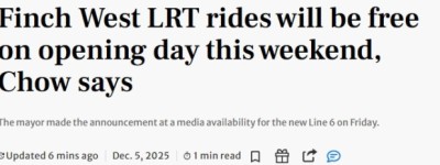 好消息！多伦多全新6号线Finch West轻轨周日开通：全天免费坐！
