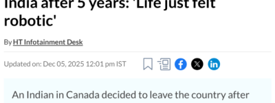 印度人在加拿大生活5年崩溃: 开车死板、恋爱太难! 只能回国