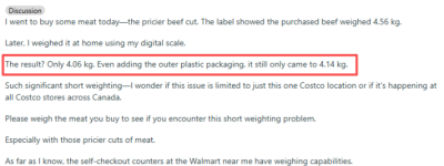华人网友爆料: 在Costco买的牛肉, 回家一称, 傻眼了!