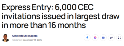 加拿大EE今天抽分”断崖式”暴跌! 6000人上岸创16个月最大规模