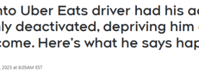 多伦多华人遭Uber永久封号 失去唯一收入来源! 干了4年、98%好评