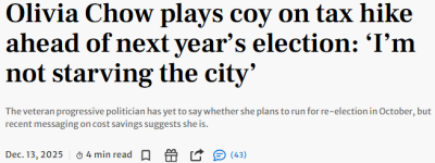 “多伦多人绝不会挨饿”! 邹至蕙承诺”收手”: 2026年地税不再猛涨