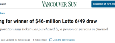 卑诗省民喜中4600万大奖 8000万头奖43个百万大奖来袭