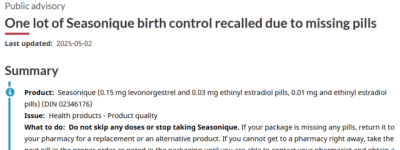 加拿大一款常见避孕药被召回！恐增加怀孕风险！