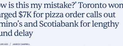 人麻了！多伦多女子网上下单披萨：信用卡被扣$7200刀！