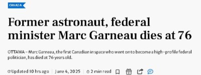 巨星陨落！加拿大首位太空人去世！享年76岁