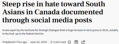 加拿大”仇印”激增, 侮辱性帖文一年暴增1350%! 网友火上浇油!