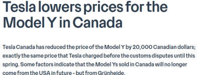 加拿大特斯拉突然大降价：Model Y一夜暴跌$2万！原因曝光