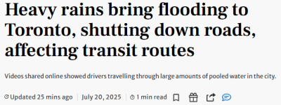 出行注意! 多伦多一夜暴雨狂袭: 多地被淹、交通又乱了